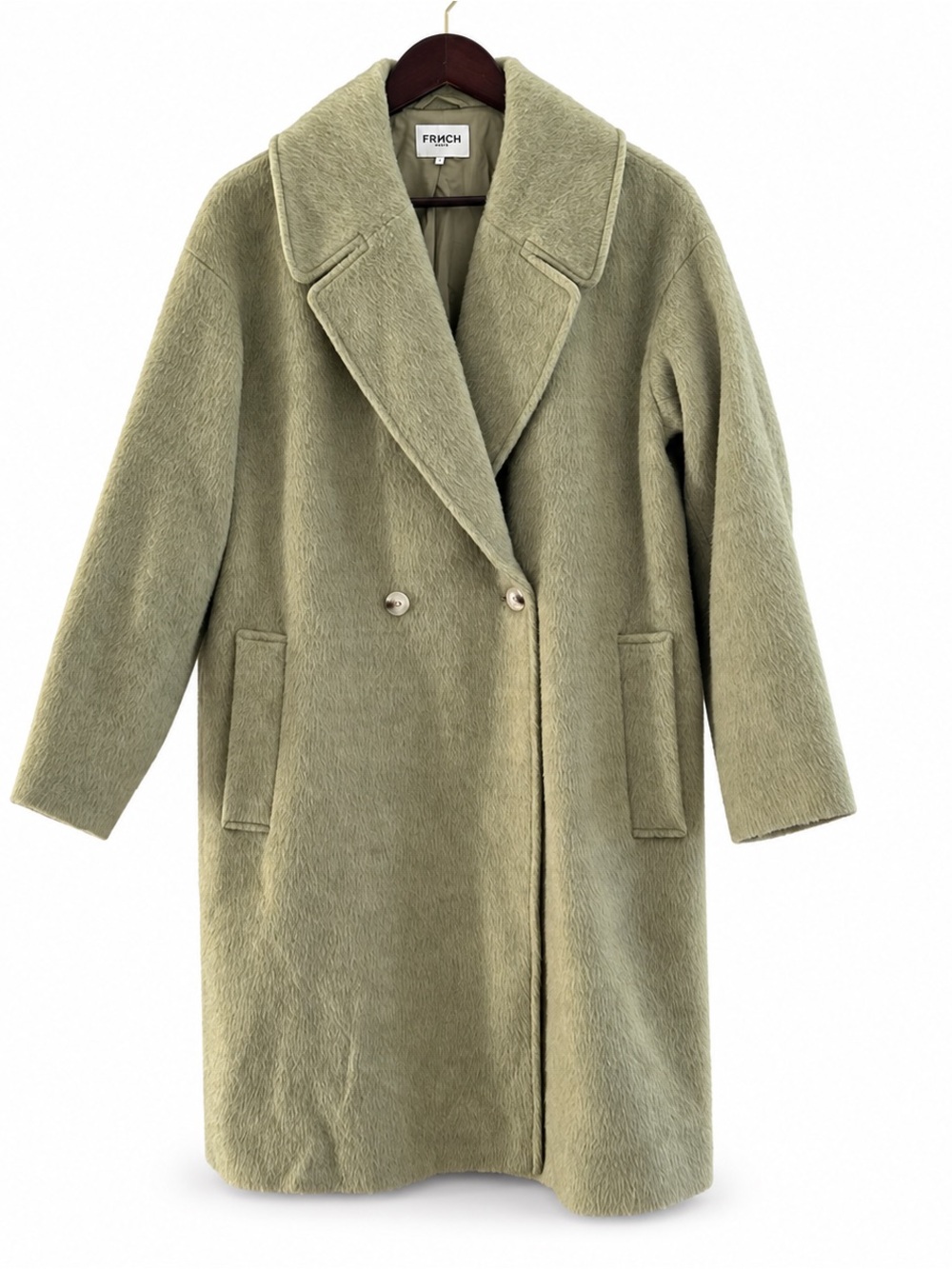 FRNCH Paris Sage Green Wool Blend Long Coat Size Small